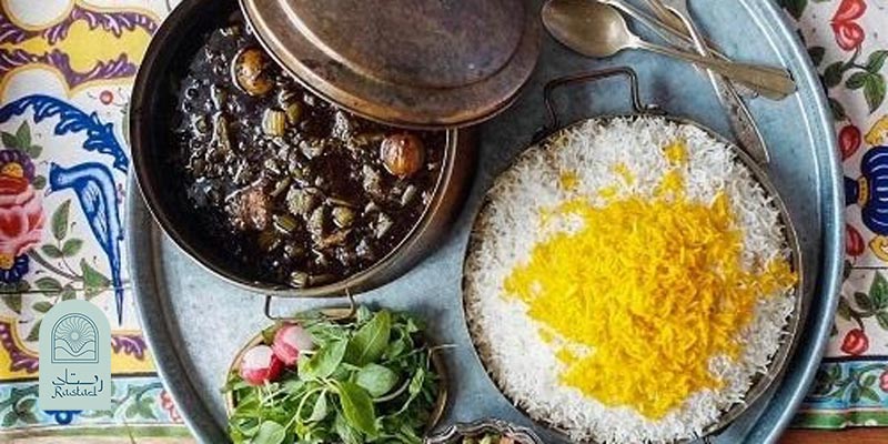 قورمه سبزی با سبزی خشک برای دو نفر