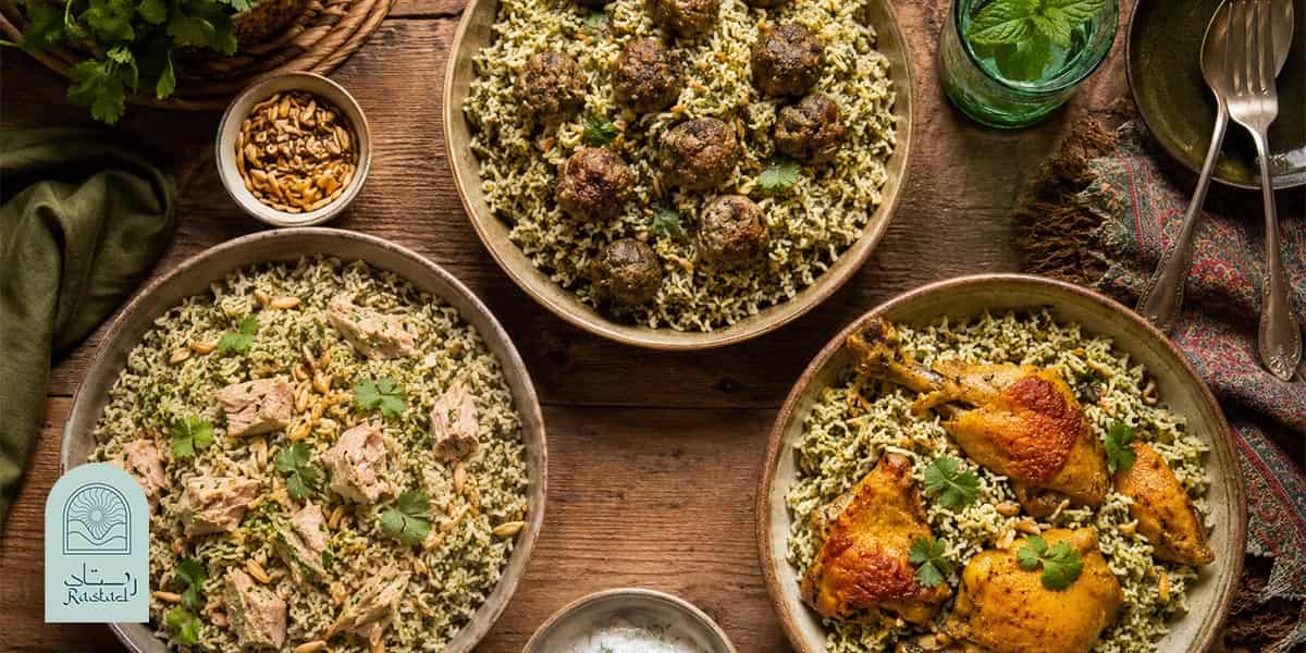 گشنیز پلو با گوشت قلقلی